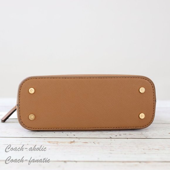 Tory Burch 149694 Emerson Dome Satchel Saffiano Leather Crossbody in Moose - Picture 10 of 11